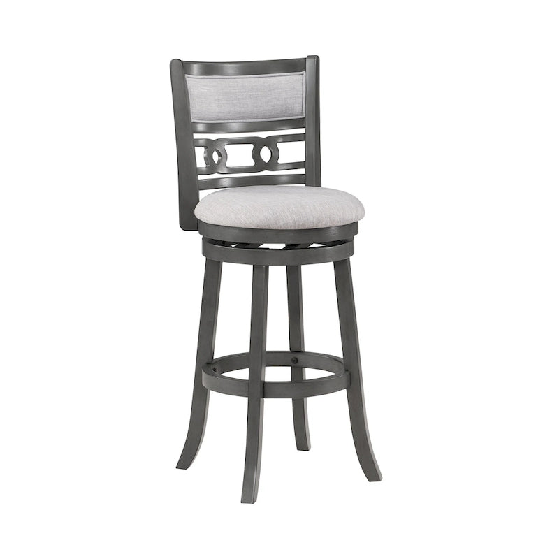 Tabouret de bar pivotant à dossier ovale ajouré et repose-pieds en anneau, gris clair / blé clair