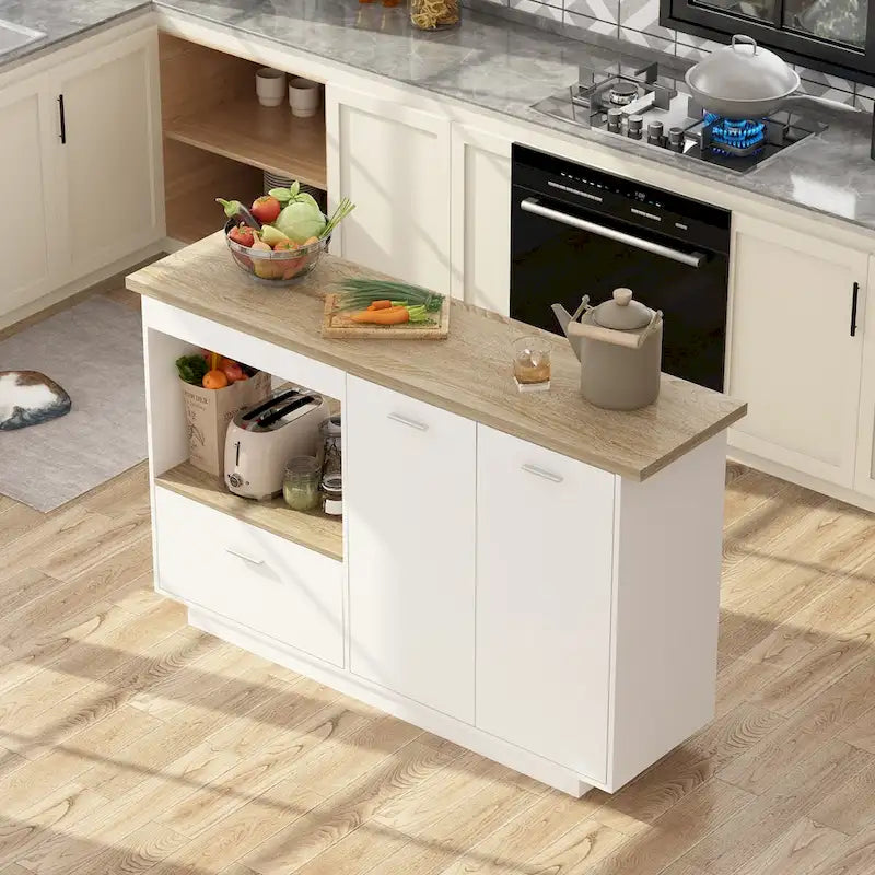 Desserte de cuisine îlot extensible avec rangement, chêne et marron