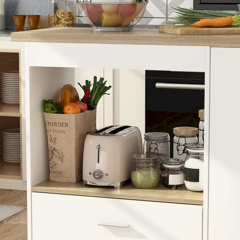 Desserte de cuisine îlot extensible avec rangement, chêne et marron