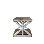 Table basse en bois recyclé avec étagère de rangement, base blanc cassé