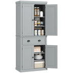 Garde-manger de cuisine autoportant de 183 cm, blanc, 2 portes et étagères réglables