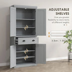 Garde-manger de cuisine autoportant de 183 cm, blanc, 2 portes et étagères réglables