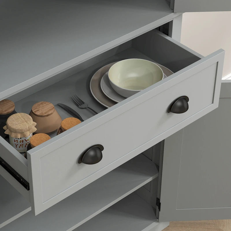 Garde-manger de cuisine autoportant de 183 cm, blanc, 2 portes et étagères réglables