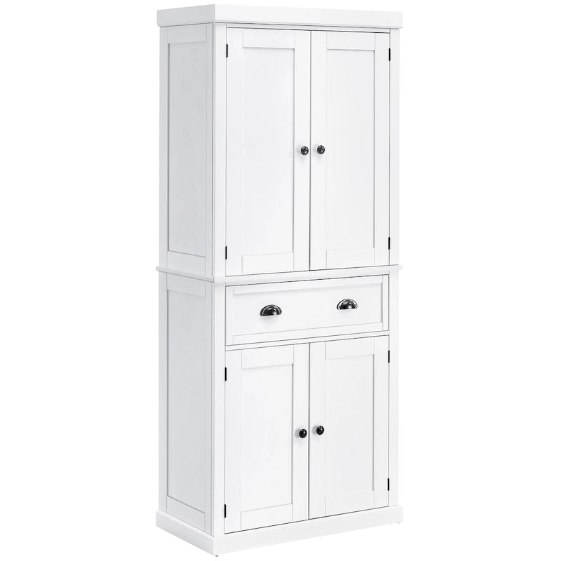 Garde-manger de cuisine autoportant de 183 cm, blanc, 2 portes et étagères réglables