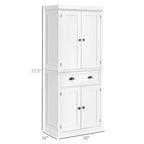 Garde-manger de cuisine autoportant de 183 cm, blanc, 2 portes et étagères réglables