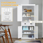 Garde-manger de cuisine autoportant de 183 cm, blanc, 2 portes et étagères réglables