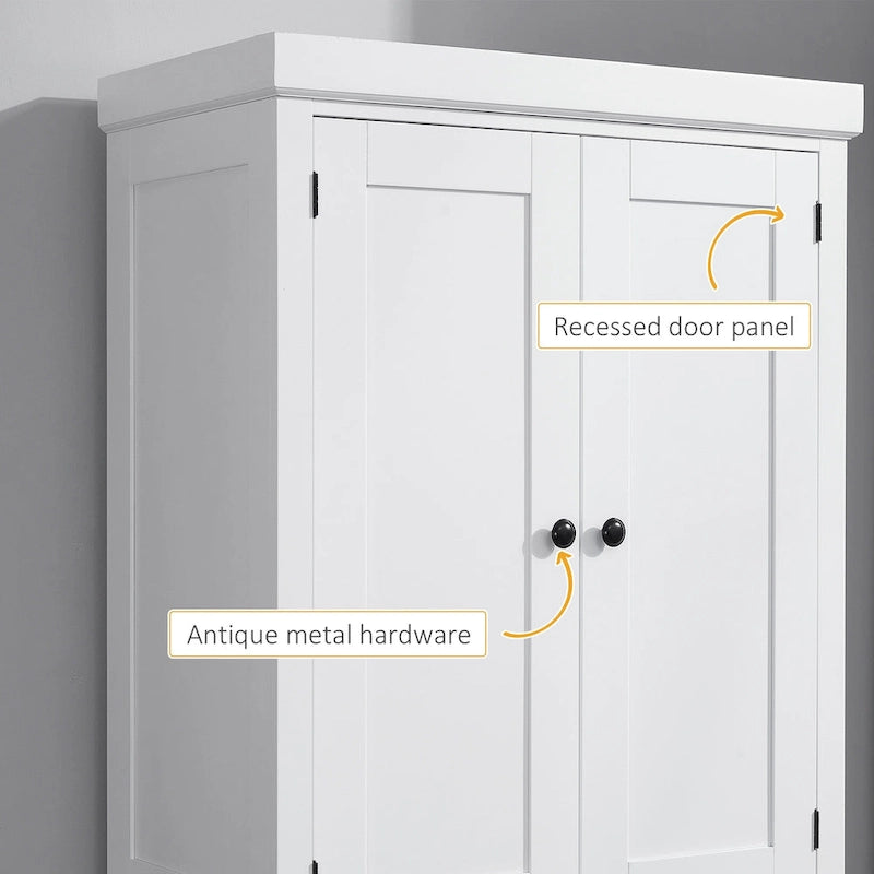 Garde-manger de cuisine autoportant de 183 cm, blanc, 2 portes et étagères réglables