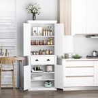 Garde-manger de cuisine autoportant de 183 cm, blanc, 2 portes et étagères réglables