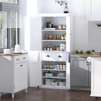 Garde-manger de cuisine autoportant de 183 cm, blanc, 2 portes et étagères réglables
