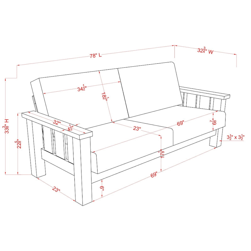 Canapé en tissu à carreaux de ferme avec larges accoudoirs en bois, chêne rustique, 3 places