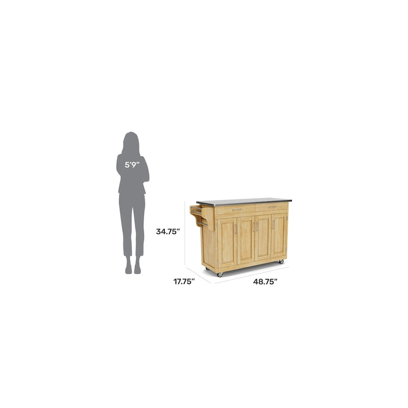 Dessert de cuisine mobile avec plateau en acier inoxydable, finition bois naturel