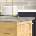 Dessert de cuisine mobile avec plateau en acier inoxydable, finition bois naturel