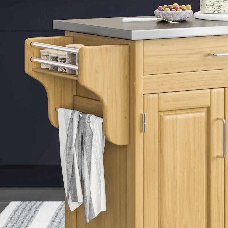 Dessert de cuisine mobile avec plateau en acier inoxydable, finition bois naturel