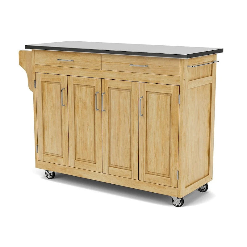 Dessert de cuisine mobile avec plateau en acier inoxydable, finition bois naturel
