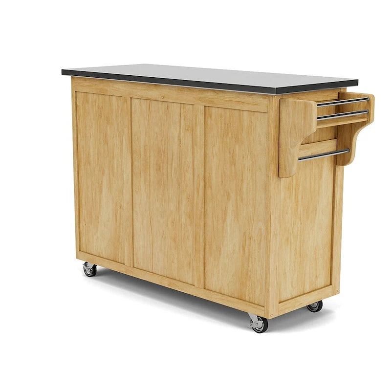 Dessert de cuisine mobile avec plateau en acier inoxydable, finition bois naturel