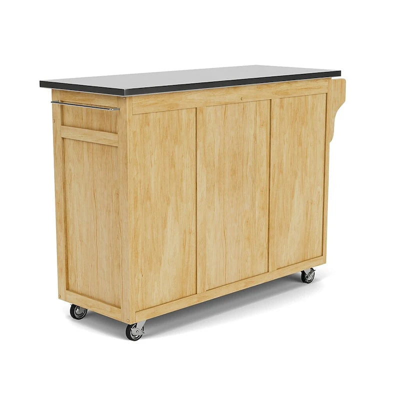 Dessert de cuisine mobile avec plateau en acier inoxydable, finition bois naturel