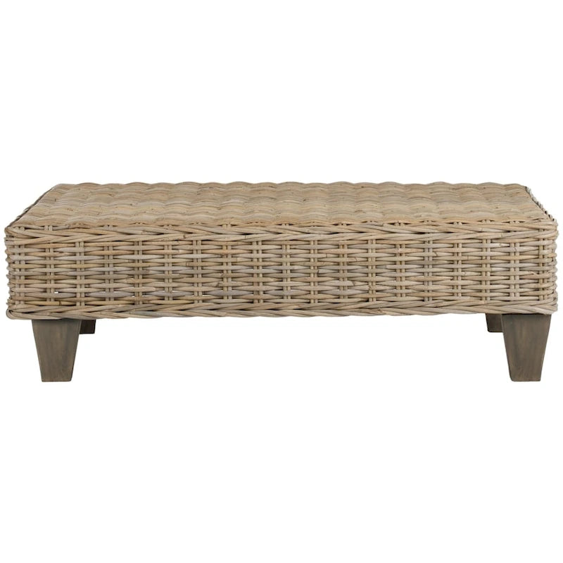 Banc d'intérieur en osier tressé et bois de manguier, naturel / gris foncé