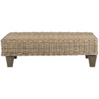 Banc d'intérieur en osier tressé et bois de manguier, naturel / gris foncé