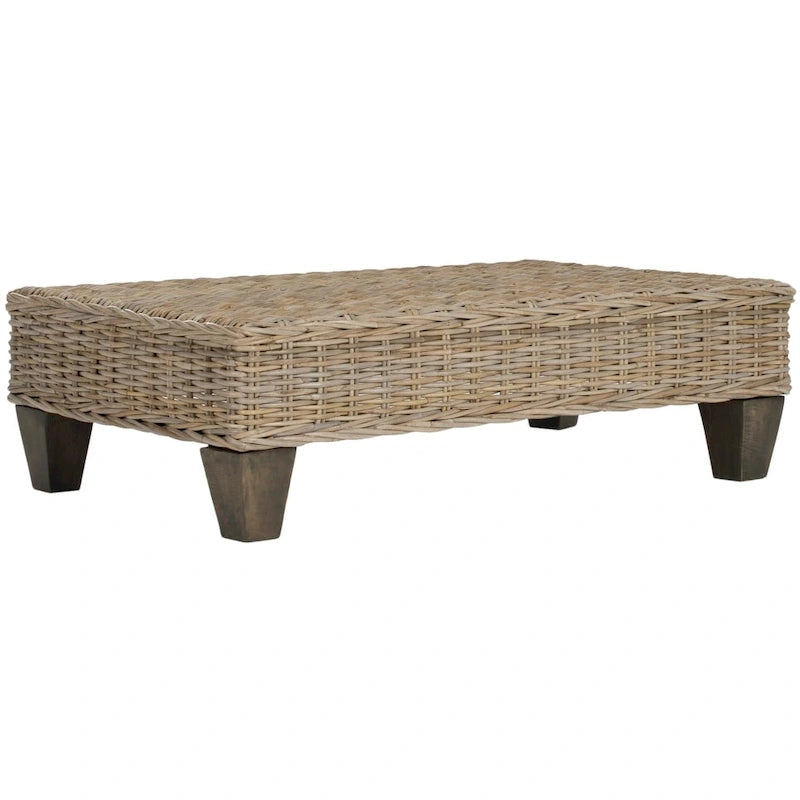 Banc d'intérieur en osier tressé et bois de manguier, naturel / gris foncé