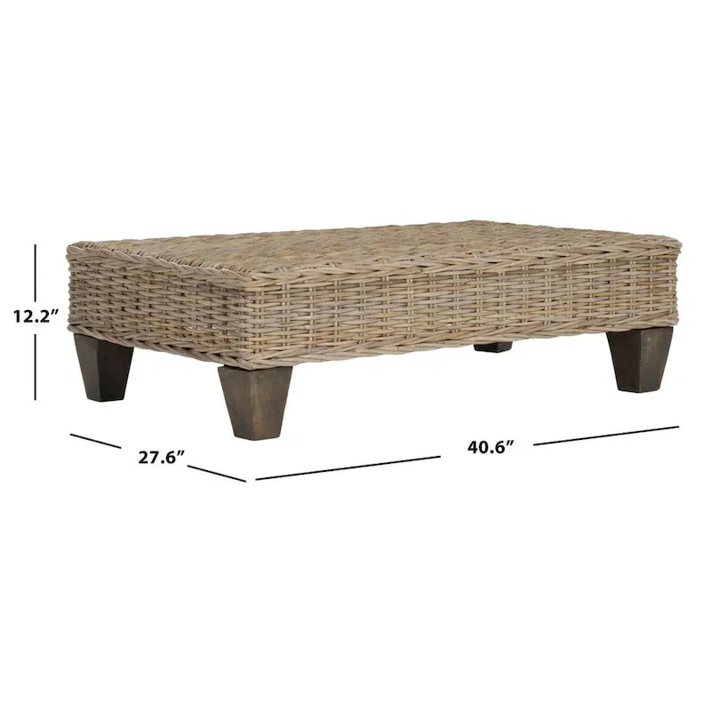 Banc d'intérieur en osier tressé et bois de manguier, naturel / gris foncé