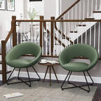 Fauteuil pivotant d'appoint moderne du milieu du siècle avec pieds en métal, vert olive