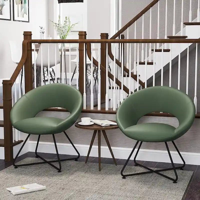 Fauteuil pivotant d'appoint moderne du milieu du siècle avec pieds en métal, vert olive