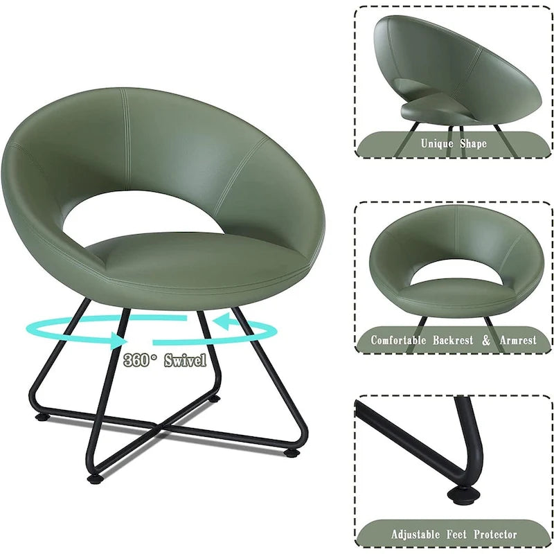 Fauteuil pivotant d'appoint moderne du milieu du siècle avec pieds en métal, vert olive