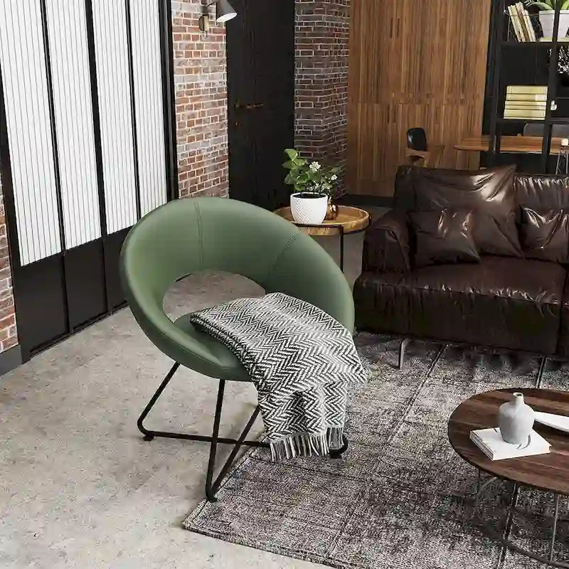 Fauteuil pivotant d'appoint moderne du milieu du siècle avec pieds en métal, vert olive