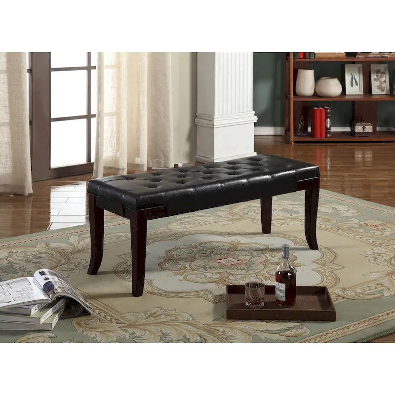 Banc ottoman capitonné avec surpiqûres en losange et pieds incurvés, marron / expresso / gris / rouge / blanc