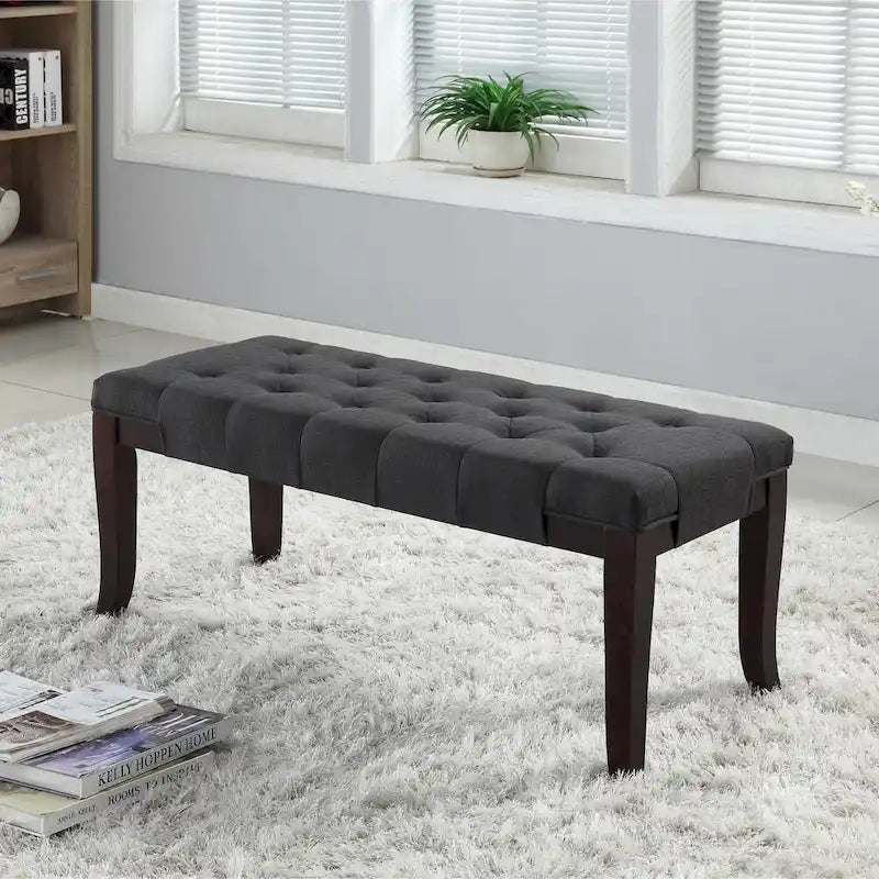 Banc ottoman capitonné avec surpiqûres en losange et pieds incurvés, marron / expresso / gris / rouge / blanc