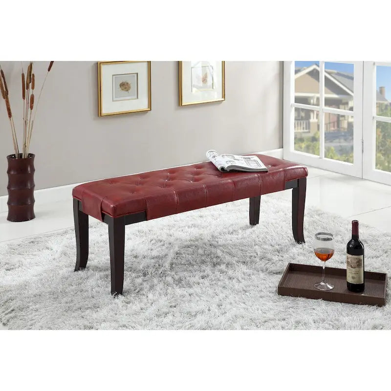 Banc ottoman capitonné avec surpiqûres en losange et pieds incurvés, marron / expresso / gris / rouge / blanc
