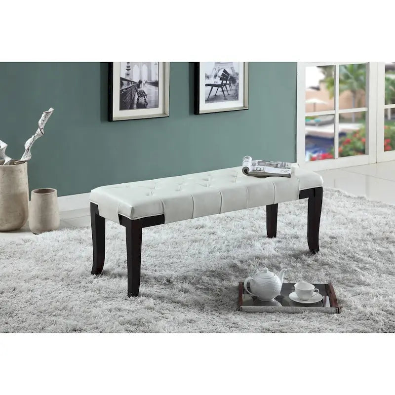 Banc ottoman capitonné avec surpiqûres en losange et pieds incurvés, marron / expresso / gris / rouge / blanc