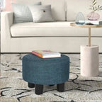 Repose-pieds ottoman rond en tissu avec pieds en plastique, carte du monde gris foncé / bleu