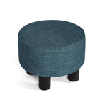 Repose-pieds ottoman rond en tissu avec pieds en plastique, carte du monde gris foncé / bleu