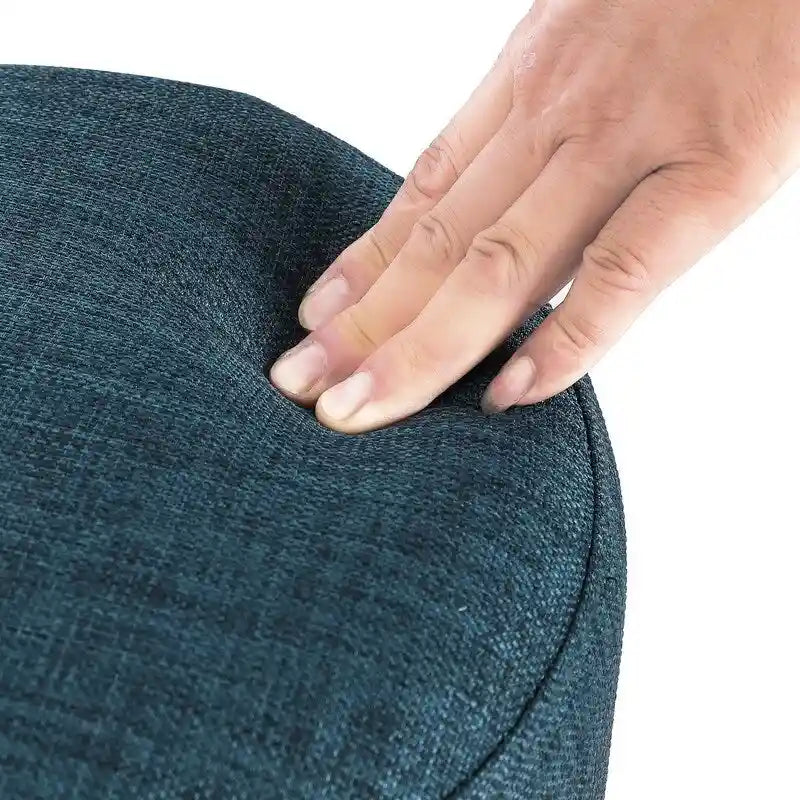 Repose-pieds ottoman rond en tissu avec pieds en plastique, carte du monde gris foncé / bleu
