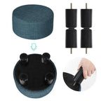 Repose-pieds ottoman rond en tissu avec pieds en plastique, carte du monde gris foncé / bleu