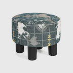 Repose-pieds ottoman rond en tissu avec pieds en plastique, carte du monde gris foncé / bleu