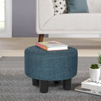 Repose-pieds ottoman rond en tissu avec pieds en plastique, carte du monde gris foncé / bleu