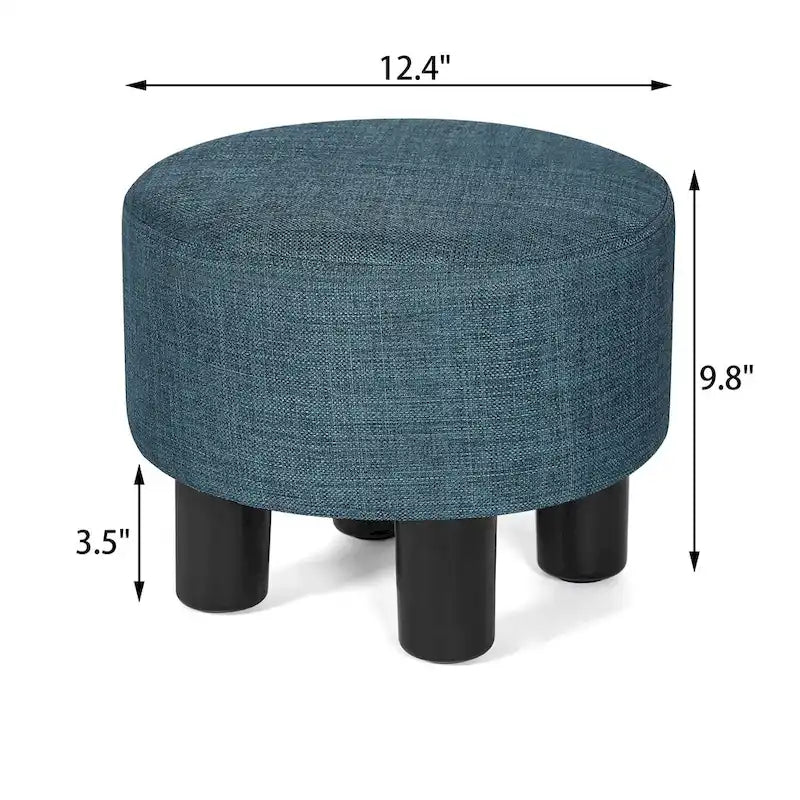 Repose-pieds ottoman rond en tissu avec pieds en plastique, carte du monde gris foncé / bleu