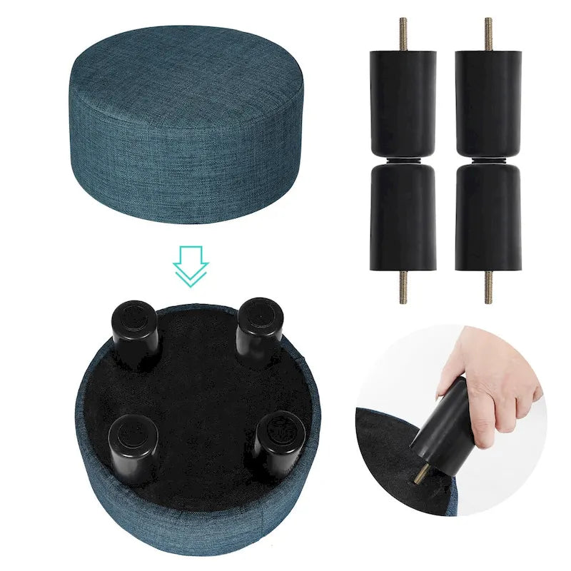 Repose-pieds ottoman rond en tissu avec pieds en plastique, carte du monde gris foncé / bleu
