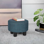 Repose-pieds ottoman rond en tissu avec pieds en plastique, carte du monde gris foncé / bleu