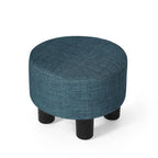Repose-pieds ottoman rond en tissu avec pieds en plastique, carte du monde gris foncé / bleu