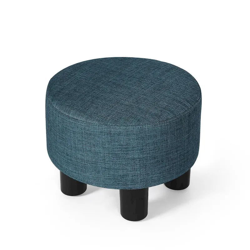 Repose-pieds ottoman rond en tissu avec pieds en plastique, carte du monde gris foncé / bleu