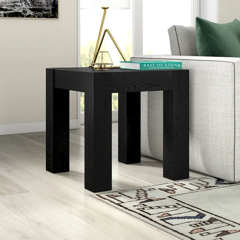 Table d'appoint carrée en MDF de 55,9 cm avec finition aspect bois et pieds à poteaux, aulne blanc / chêne gris vieilli / grain noir