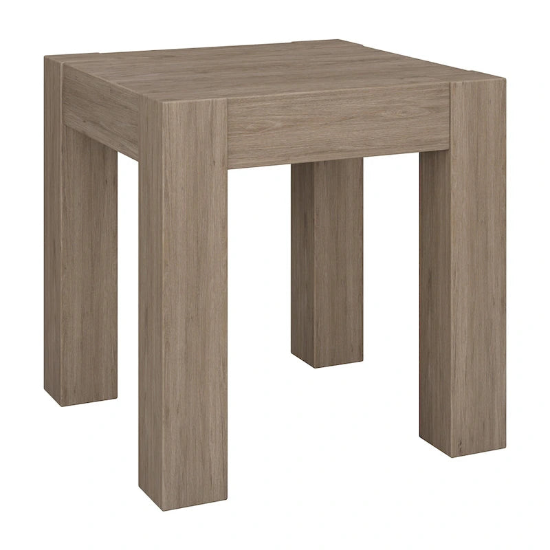 Table d'appoint carrée en MDF de 55,9 cm avec finition aspect bois et pieds à poteaux, aulne blanc / chêne gris vieilli / grain noir