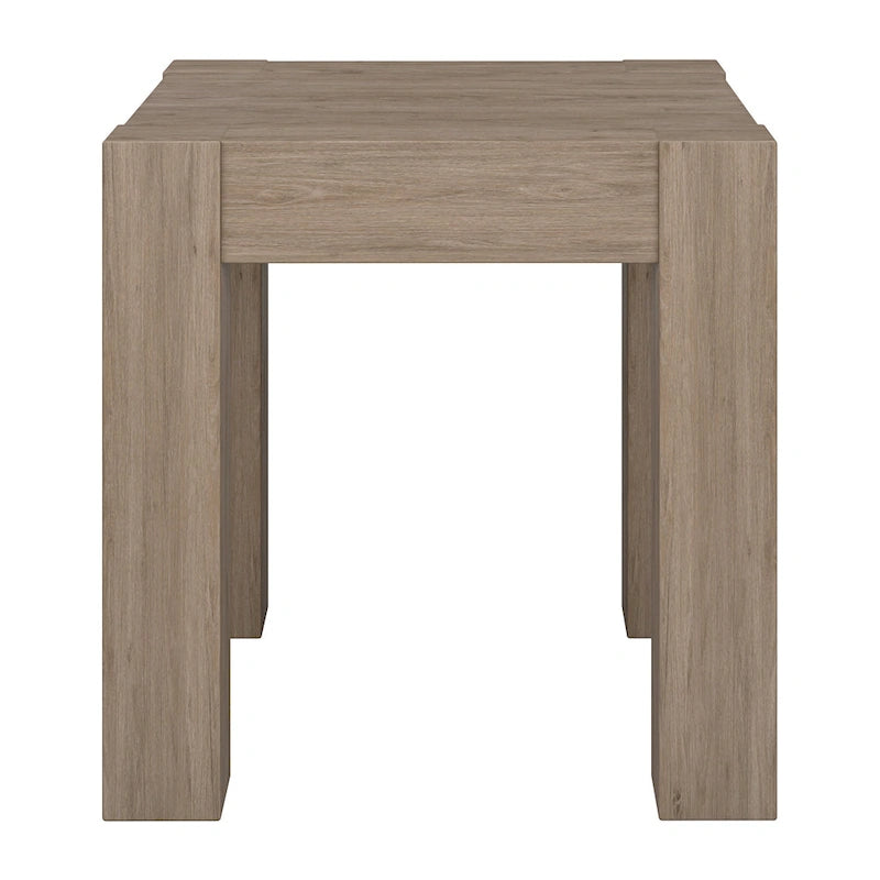 Table d'appoint carrée en MDF de 55,9 cm avec finition aspect bois et pieds à poteaux, aulne blanc / chêne gris vieilli / grain noir