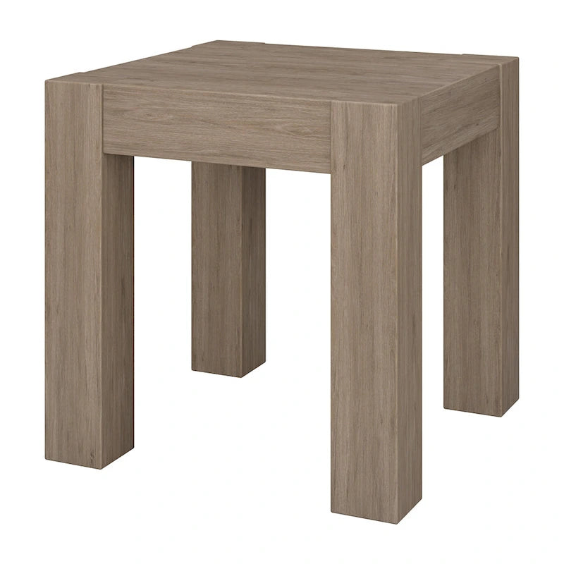 Table d'appoint carrée en MDF de 55,9 cm avec finition aspect bois et pieds à poteaux, aulne blanc / chêne gris vieilli / grain noir