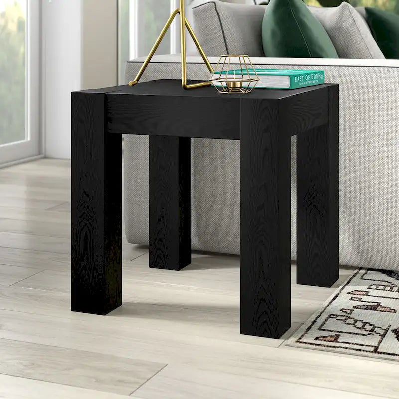 Table d'appoint carrée en MDF de 55,9 cm avec finition aspect bois et pieds à poteaux, aulne blanc / chêne gris vieilli / grain noir