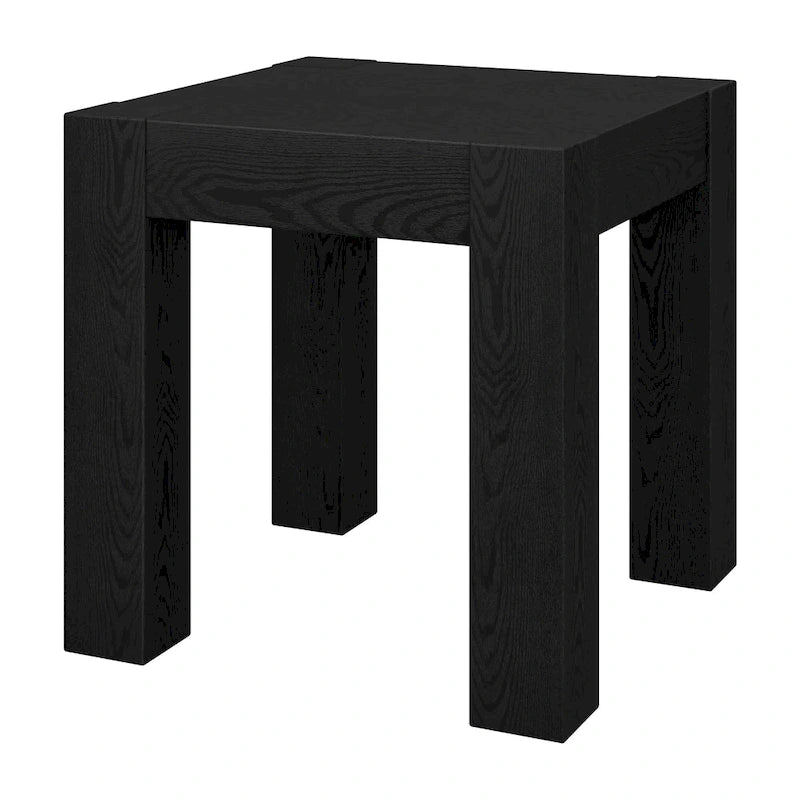 Table d'appoint carrée en MDF de 55,9 cm avec finition aspect bois et pieds à poteaux, aulne blanc / chêne gris vieilli / grain noir