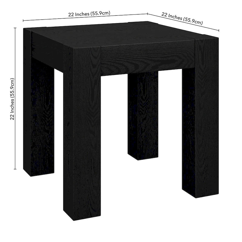 Table d'appoint carrée en MDF de 55,9 cm avec finition aspect bois et pieds à poteaux, aulne blanc / chêne gris vieilli / grain noir